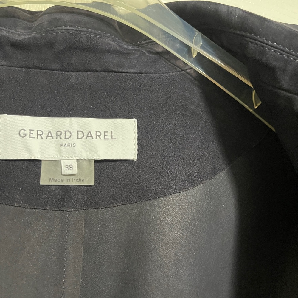 Gerard Darel Navy Gemma Suede Trench Coat with Mid-Thigh Length and Relaxed Fit - Picture 12 of 16